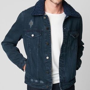 Blank NYC Blue Denim Jacket with Sherpa Collar